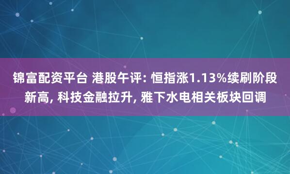 锦富配资平台 港股午评: 恒指涨1.13%续刷阶段新高, 科技金融拉升, 雅下水电相关板块回调